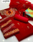 Stuff Organza Handmade Pearl &amp; Zarri Gotta Work Shirt And Kattan Silk Trouser With Orgnaza Dupatta 3PC Dress