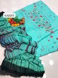 Stuff Lawn Handmade Bnarsi WIth Mirror Work All Over Embroidery Shirt And Trouser With Embroidery Spaninsh Tye And Dye Chiffon Dupatta 3PC Dress