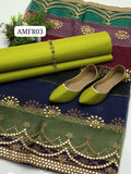 Stuff Kattan Silk Plain Shirt ANd Trouser With Pure Multi Organza Fabric 9MM Foil &amp; embroidery duppata with 4 Sided Heavy Foil Border 3PC Dress