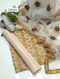Stuff Crinkle Chiffon Nag Jall Shirt And Masoori Trouser WIth Heavy Pure Net Multi Aari + Mirror Work Along with 4 Sided Multi Gotta Lase border Dupatta 3PC Dress