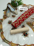 Stuff Crinkle Chiffon Nag Jall Shirt And Masoori Trouser WIth Heavy Pure Net Multi Aari + Mirror Work Along with 4 Sided Multi Gotta Lase border Dupatta 3PC Dress