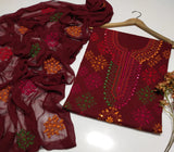 Stuff Pure Lawn 100/100 Handmade Afhani Gala Jall Style Neat Work Shirt And Plain Trouser WIth Chiffon Dupatta 3PC Dress