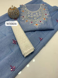 Stuff Paper Cotton Full Embroidery Shirt And Paper Cotton Dupatta With Cotton Chicken kari Trouser 3PC Dress