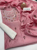 Stuff Paper Cotton Full Embroidery Shirt And Paper Cotton Dupatta With Cotton Chicken kari Trouser 3PC Dress