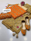 Stuff Crinkle Chiffon nagg Jall Embroidery Shirt And Net Mirror Gota Work Dupatta With Masoori Trouser 3PC Dress
