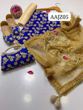 Stuff Crinkle Chiffon nagg Jall Embroidery Shirt And Net Mirror Gota Work Dupatta With Masoori Trouser 3PC Dress
