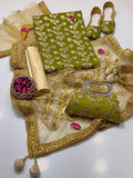 Stuff Crinkle Chiffon nagg Jall Embroidery Shirt And Net Mirror Gota Work Dupatta With Masoori Trouser 3PC Dress