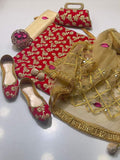 Stuff Crinkle Chiffon nagg Jall Embroidery Shirt And Net Mirror Gota Work Dupatta With Masoori Trouser 3PC Dress