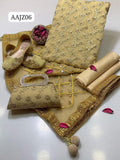 Stuff Crinkle Chiffon nagg Jall Embroidery Shirt And Net Mirror Gota Work Dupatta With Masoori Trouser 3PC Dress