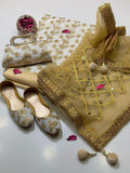 Stuff Crinkle Chiffon nagg Jall Embroidery Shirt And Net Mirror Gota Work Dupatta With Masoori Trouser 3PC Dress