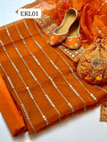 Stuff Soft Organza Embroidery SHirt And Tissue Panni Shesha Work Dupatta And Masoori Trouser 3PC Dress