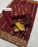 Stuff Soft Organza Embroidery SHirt And Tissue Panni Shesha Work Dupatta And Masoori Trouser 3PC Dress