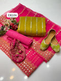 Stuff Soft Organza Embroidery SHirt And Tissue Panni Shesha Work Dupatta And Masoori Trouser 3PC Dress