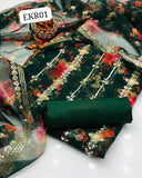 STuff Organza Digital Embroidery &amp; Pearls Front And Back Same Shirt And kattan SIlk Trouser With Organza Pearl Work Dupatta 3PC Dress