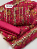 STuff Organza Digital Embroidery &amp; Pearls Front And Back Same Shirt And kattan SIlk Trouser With Organza Pearl Work Dupatta 3PC Dress