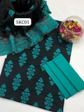 STuff GTM Lawn Computer Cross Stich Booti Jaal Embroidery Shirt And lawn Plain Trouser With Crincle Chiffon 4 Side Embroidery Dupatta 3PC Dress