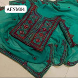 Stuff Soft Lawn balochi Gala Front Boti Shirt, Embroided Trouser Along With Chiffon. 4 Side Boder Dupatta 3pcs Dress