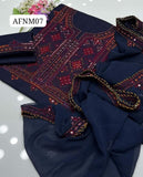 Stuff Soft Lawn balochi Gala Front Boti Shirt, Embroided Trouser Along With Chiffon. 4 Side Boder Dupatta 3pcs Dress