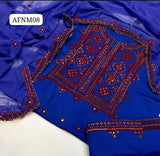Stuff Soft Lawn balochi Gala Front Boti Shirt, Embroided Trouser Along With Chiffon. 4 Side Boder Dupatta 3pcs Dress