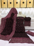 Soft Arabic Linen Fabric Hand Made Chunri Shirt With Linen Chunri Dupatta And Linen Chunri Trouser 3Pc Dress