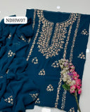 Stuff Soft Bamber Chiffon Handmade LCD Gotta Work Shirt And Dupatta 2PC Dress