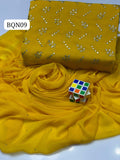 Stuff Soft Bamber Chiffon Patta Mukesh Kamani Front Heavy Work Shirt &amp; Sleves Mukesh kamdani Work And bamber Chiffon Mukesh Work DUpatta 2PC Dress