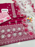 Stuff Lawn Cotton Gala Daman 3MM CutWork Embroidery Shirt And Embroidery Trouser With CHiffon Heavy CutWork Dupatta 3PC Dress