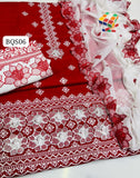 Stuff Lawn Cotton Gala Daman 3MM CutWork Embroidery Shirt And Embroidery Trouser With CHiffon Heavy CutWork Dupatta 3PC Dress