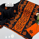 Stuff Lawn Applic Front Jaal Back Bunch Shirt, EmbroideD Trouser Along With Chiffon 4 Side Boder &nbsp;dupatta 3pcs Dress