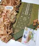Stuff Best Quality Pure lawn 90/70 Embroidery Gala With Beautiful Digital Lawn Dupatta &amp; Plain Lawn Trouoser 3PC Dress