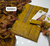 Stuff Best Quality Pure lawn 90/70 Embroidery Gala With Beautiful Digital Lawn Dupatta &amp; Plain Lawn Trouoser 3PC Dress