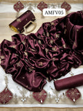 Stuff Shamoz Silk All Over Embroidery Shirt And Net Applic Embroidery Dupatta With Kattan Silk Trouser 3PC Dress