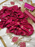 Stuff Shamoz Silk All Over Embroidery Shirt And Net Applic Embroidery Dupatta With Kattan Silk Trouser 3PC Dress