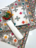 Stuff Khaadi Karandi Net Cross Stich Front Embroidery Shirt With Khaadi Karandi Full Jall Cross Stich Embroidery Dupatta And Kattan Silk Trouser 3PC Dress