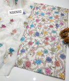 Stuff Pure Lawn 70/70 Handmade kacha Indian jall Neat Work Botiqe Style Shirt And Chiffon Embroidery Dupatta And Plain trouser 3PC Dress