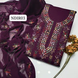 Stuff Pure Lawn 100/100 Kacha Indian Gala Style Neat Work Shirt And Plain Trouser WIth Chiffon Embroidery Dupatta 3PC Dress
