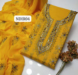 Stuff Pure Lawn 100/100 Kacha Indian Gala Style Neat Work Shirt And Plain Trouser WIth Chiffon Embroidery Dupatta 3PC Dress