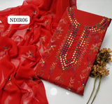 Stuff Pure Lawn 100/100 Kacha Indian Gala Style Neat Work Shirt And Plain Trouser WIth Chiffon Embroidery Dupatta 3PC Dress