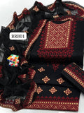 Stuff Cotton Gala Daman Heavy Aari Balochi Embroidery Shirt And Embroidery Trouser With 4 Side Border Embroidery Chiffon Dupatta 3PC Dress