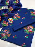 Stuff Lawn Cotton Heavy All Over Cross Stich Gulab Embroidery Shirt And Khaadi Net Embroidery Dupatta Ad Plain Trouser 3PC Dress