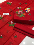 Stuff Lawn Cotton Heavy All Over Cross Stich Gulab Embroidery Shirt And Khaadi Net Embroidery Dupatta Ad Plain Trouser 3PC Dress