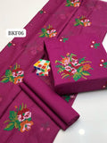 Stuff Lawn Cotton Heavy All Over Cross Stich Gulab Embroidery Shirt And Khaadi Net Embroidery Dupatta Ad Plain Trouser 3PC Dress