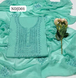 Most Demanding Handmade Artical Stuff Soft &nbsp;Lawn original mirror work Shirt, Attach Trouser Along With Chiffon Embroided Dupatta 3pcs Dress