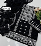 Stuff Classic Lawn Front Jaal + Gala Daman Bail Boring Work &nbsp;Shirt, Plain Trouser Along With Chiffon &nbsp;2 Side Border Cutwork Boring+Bunch Jaal Embroided &nbsp;Dupatta 3pcs Dress