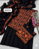 STuff Lawn Cotton Front Full Gala Panel Embroidery SHirt &amp; Sleeves Embroidery And Embroidert Trouser WIth Chiffon Embroidery Dupatta 3PC Dress
