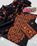 STuff Lawn Cotton Front Full Gala Panel Embroidery SHirt &amp; Sleeves Embroidery And Embroidert Trouser WIth Chiffon Embroidery Dupatta 3PC Dress