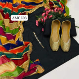 tuff Kattan Silk Plain Shirt And Trouser With Beautiful Multi Lining With Heavy Gotta Lining Across 4 Sided Border Chiffon Dupatta 3PC Dress