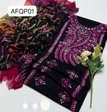 Stuff Soft Lawn peacock design Pakka Shisha Gala Bail Front boti Jaal Shirt, Embroided Sleeves Attach Trouser Along With Chiffon D&amp;D Embroided Dupatta 3pcs