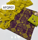 Stuff Soft Lawn chawal Front Jaal Shirt, Embroided Contrass Trouser Along With Chiffon Contrass Dupatta &nbsp;3pcs Dress