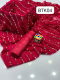 STuff SOft Crinkle Chiffon Front BAck Heavy Work Shirt Heavy Emb with Tilla Sequence Emb &amp; Pearls beats Work Dupatta And Kattan Silk Trouser 3PC Dress
